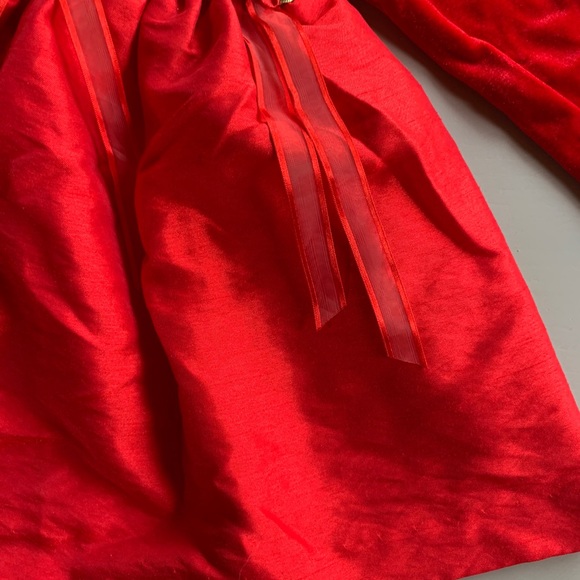 Vintage Jessica Ann Red Velour Christmas Dress Sz 12 Months Red Roses - Picture 4 of 8